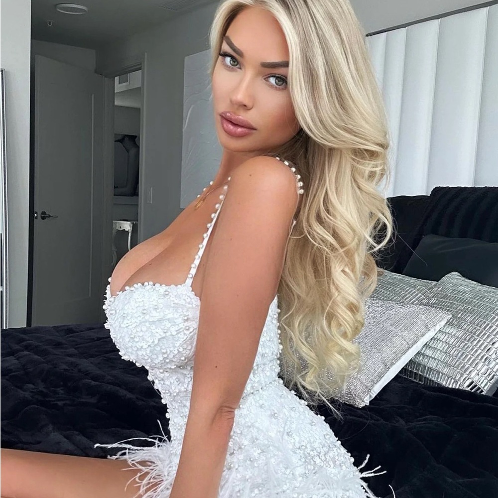 Fashion Nova Gina Embellished Mini Dress - White